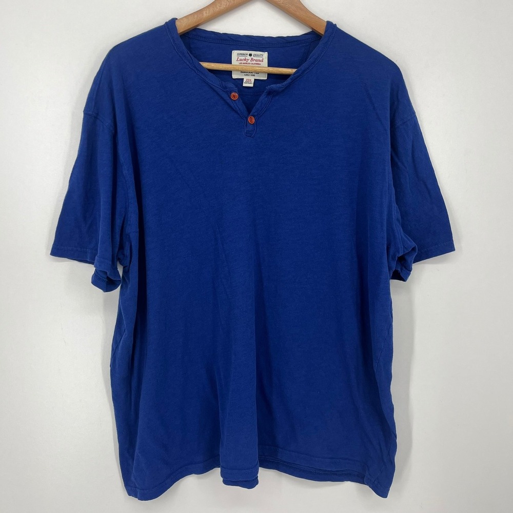 Lucky Brand Mens XXL Blue Short Sleeve Henley Shirt Two Button Placket